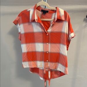 Red and White Plaid Button-Up Shirt